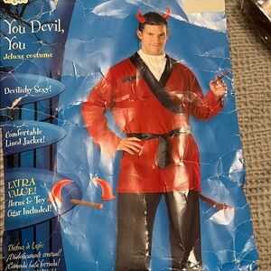 Red Devil Costume with Horns and Toy Cigar